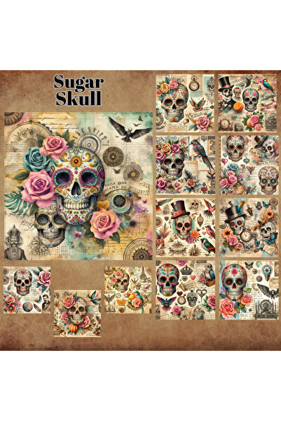 Pink Swan Craft Šećerna lobanja vintage set od 12 komada za spomenar, bullet ...