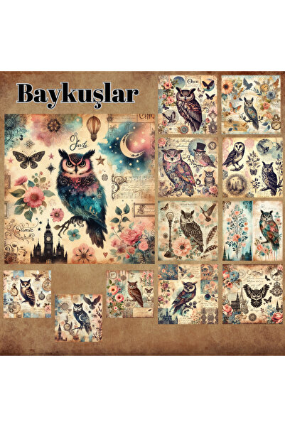 Pink Swan Craft Vintage sove 12 komada set naljepnica za albume - mat naljepn...