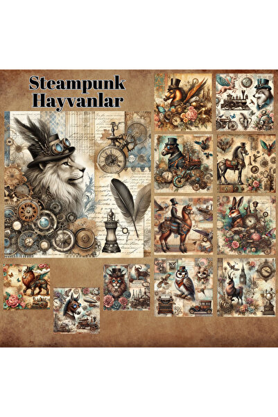 Pink Swan Craft Steampunk životinje 12 komada vintage set naljepnica za album...
