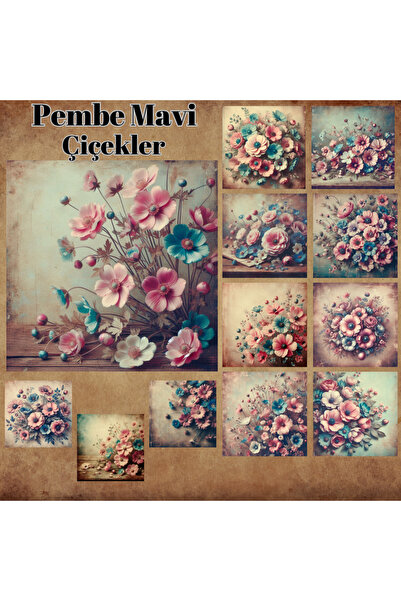 Pink Swan Craft Roze Plava Vintage Cvetni dezen - 12 komada Bullet Journal Sc...