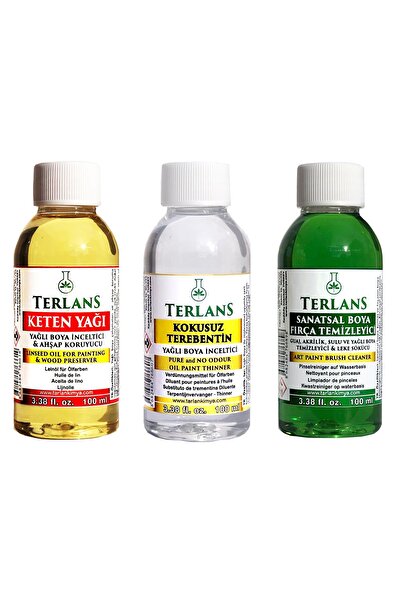 Terlans Yağlı Boya Seti Yardımcı Malzemeler 3 X 100 ml Kokusuz Terebentin Resim Yağı Ve Boya Tem.