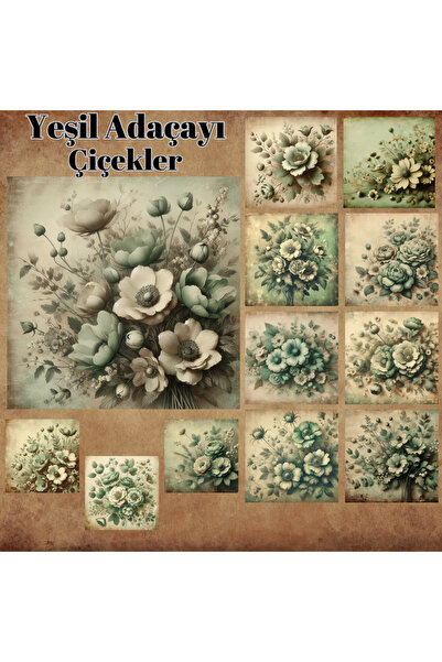 Pink Swan Craft Vintage zelena žalfija tema - 12 komada set naljepnica za pla...