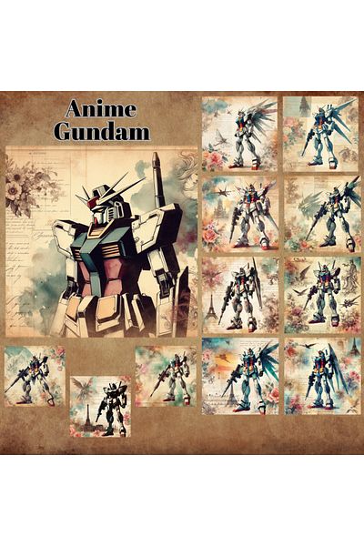 Pink Swan Craft مجموعة ملصقات مكونة من 12 قطعة من Anime Gundam Robots Scrapbook Bullet Journal Mat