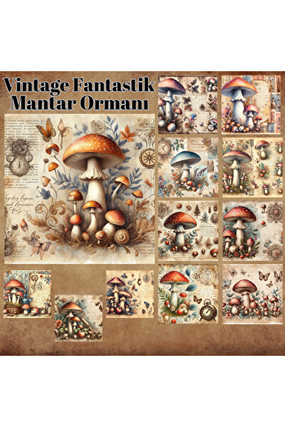 Pink Swan Craft Pădure de ciuperci de epocă - Set de autocolante pentru plani...