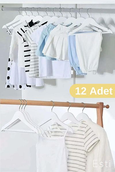 ESTİ 12 Piese - Rochie pentru copii si bebelusi aspect lemn, cuier pentru haine alb