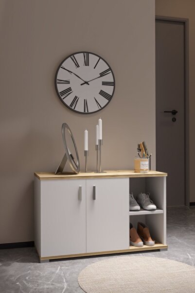 UTUŞ Klas 2 Kapaklı 2 Bölmeli Açık Raflı Ayakkabılık - keçe/ Beyaz