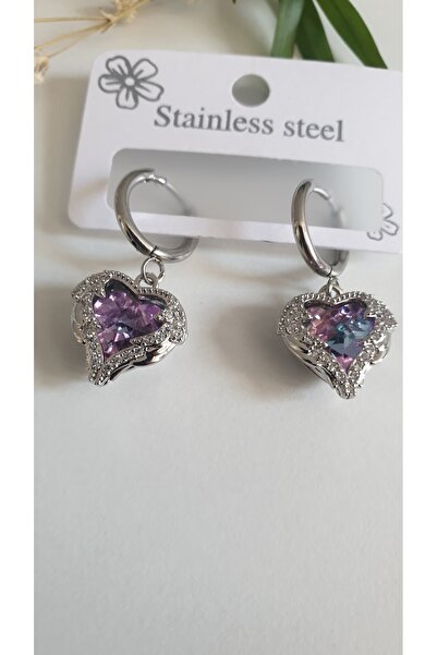 Feride أقراط فولاذية للنساء من الفولاذ مكونة من قطعتين على شكل قلب المحيط مفص...