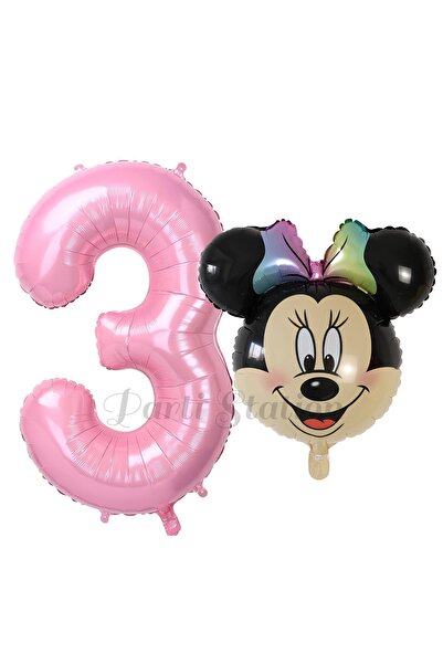 Parti Station Minnie Mouse 3 Yaş Balon Set Minnie Mouse Konsept Balon ve Pemb...
