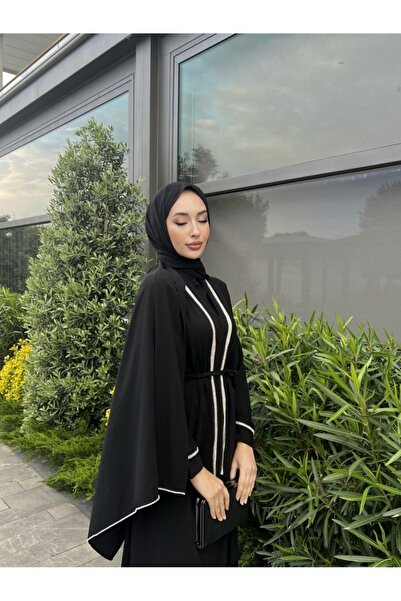 BYAYSEKORKUT Taşlı black Abaya