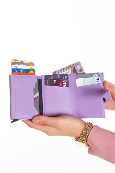 Newish Polo Lilac Unisex Faux Vegan Leather Mechanized Wallet - Patch Card Holder, RFID