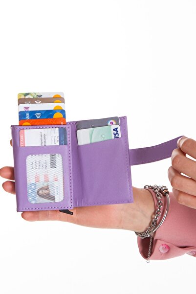 Newish Polo Lilac Unisex Faux Vegan Leather Mechanized Wallet - Patch Card Holder, RFID