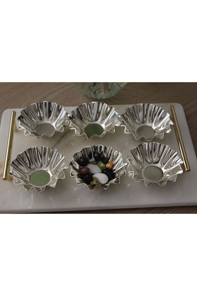 Dumans home 6 Pieces Metal Coffee Side Sugar Bowl and Turkish Delight Bowl Dragee