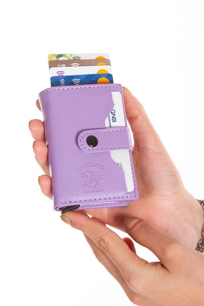 Newish Polo Lilac Unisex Faux Vegan Leather Mechanized Wallet - Patch Card Holder, RFID