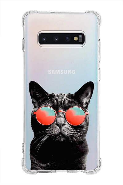 PrintiFy حافظة مضادة للصدمات متوافقة مع هاتف سامسونج جالاكسي S10 بلس مع طباعة قطة 3 وحماية للزوايا الشفافة