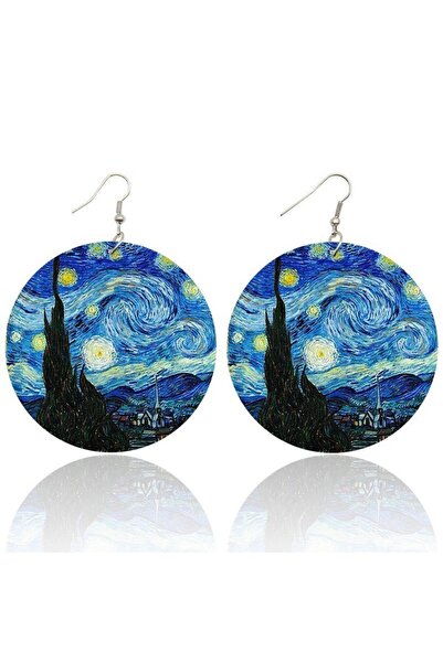 Herşey Nota Vincent Van Gogh Star Patterned Night Earrings
