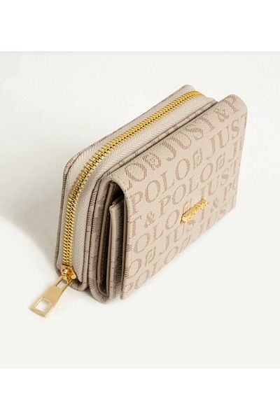 Just Polo Stone Color Women's Wallet - Small Size, Snap Closure and Zipper