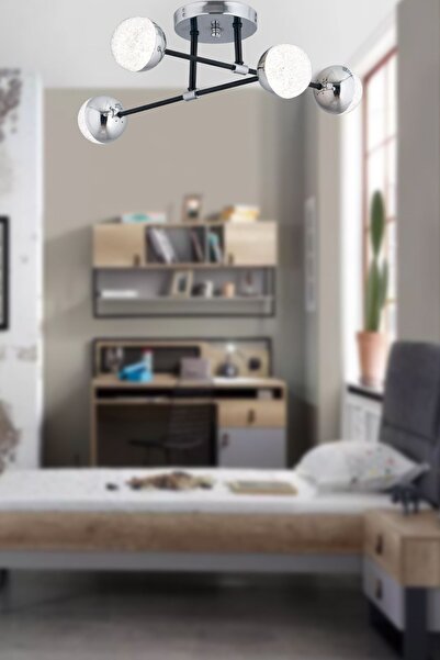 Step Aydınlatma Misty 3 Renk Işık Veren Ledli Modern 4lü Siyah Krom Salon Avize