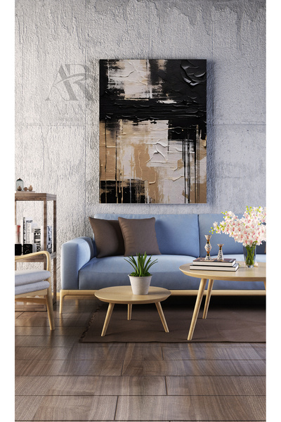 AR AJANS KANVAS TABLO Crno zlato, četkica, crtež, apstraktni dizajn, dekorati...