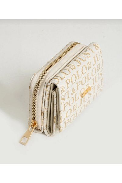 Just Polo Beige Women's Wallet - Small Size, Snap and Zipper Closure