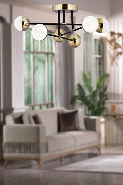 Step Aydınlatma Mısty 3renk Yanan Ledli 6 Lı Modern Avize Modeli Sıyah Gold Salon Oturma Yatak Odası Led Avize