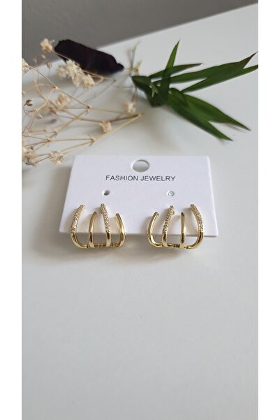 Feride ÇELİK KÜPE KADIN ÇELİK 3 LÜ GÖRÜNEN KÜPE DETAYLI 316L TREND PASLANMAZ ÇELİK KÜPE RENK GARANTİLİ