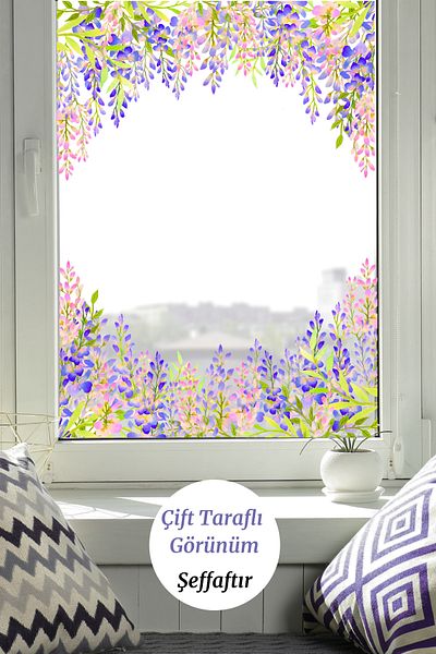sanatıbedi Double Sided Transparent Flower Pattern Waterproof Glass Door and Wall Sticker - Decoration and Ornament