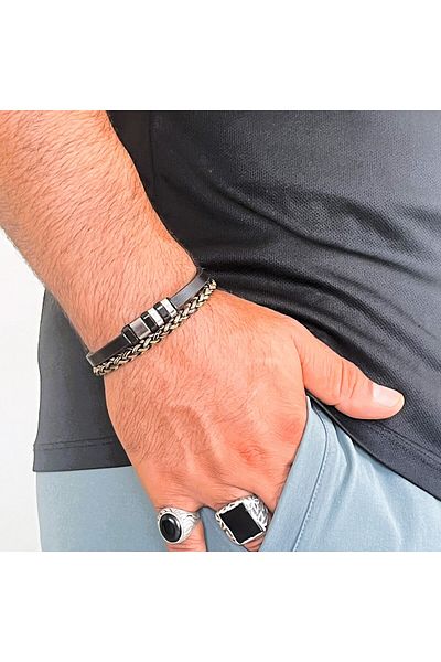 Farah Butik Men's Knitted Leather Bracelet - Magnetic Buckle Gift Bracelet
