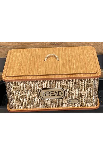 AC AMİSOS Luxury Bread Box - Rectangular Wooden Pattern, Natural Bread Basket