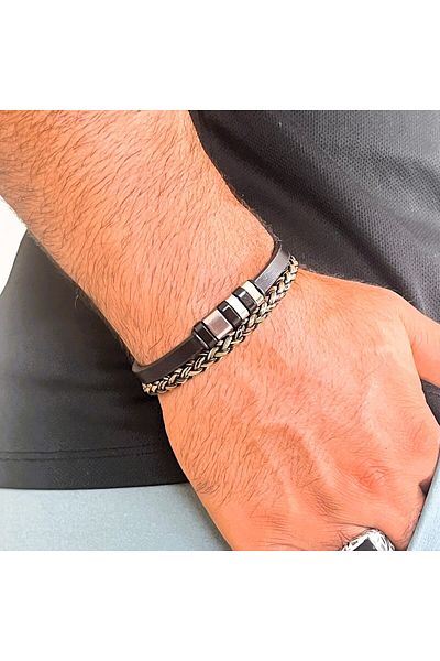 Farah Butik Men's Knitted Leather Bracelet - Magnetic Buckle Gift Bracelet