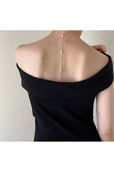 Hazeran accessories Gerçek incili Çelik Zincirli Sırt Kolyesi
