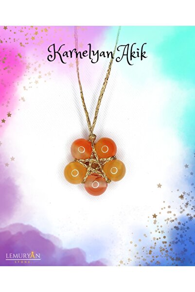 LEMURYANSTONE Doğaltaş Karnelyan Akik Pentagram Gold Kolye
