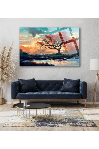 TAULART Pictură de lux cu culoare minunată, peisaj de copac, 4 mm, din sticlă...