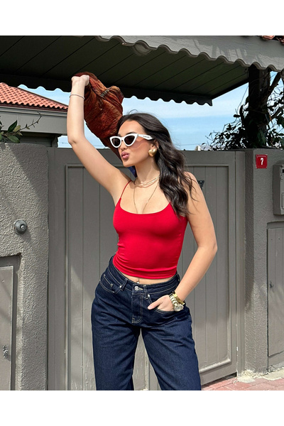 Jose Clothing Red Crop Women's Blouse - Rope Strap