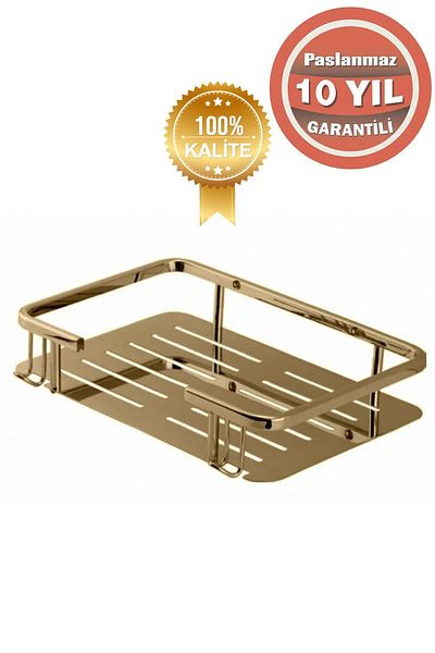 ÇELİK BANYO Oțel inoxidabil Aur Aur Lidya Single 15x22 Cm Suport șampon Suport burete Raft pentru baie