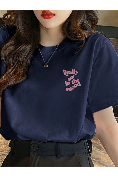 over head oh Tricou Realy Mood Bleumarin supradimensionat pentru damă - Imprimat