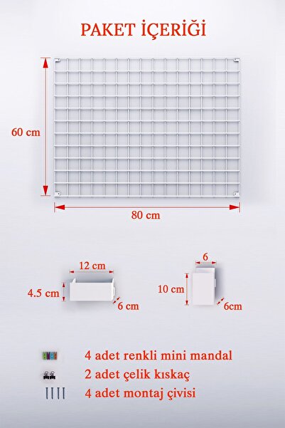 Catchme 60x80 Full Aksesuarlı Metal Fotoğraf Askısı Tel Pano Beyaz