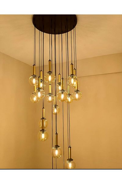 TREND 30 Glass 1000 Piece Static Gold Decorated Modern Gallery Chandelier