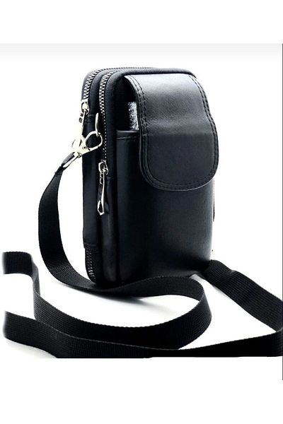 fawori deri Geantă de mână neagră din piele naturală cu compartiment pentru telefon și geantă crossbody