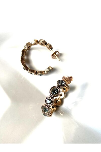 FAYRA ACCESSORIES Black Diamond Swarovski Taşlı Su Yolu Halka Küpe