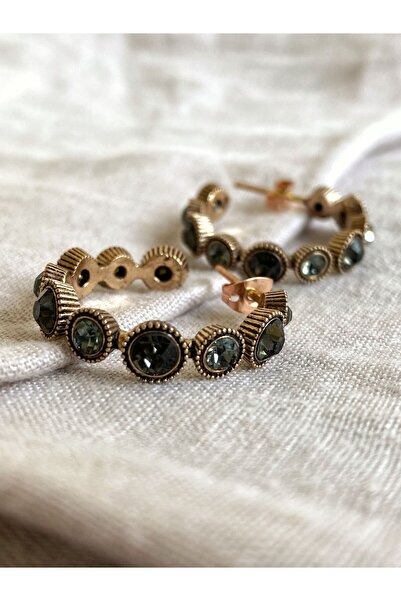 FAYRA ACCESSORIES Black Diamond Swarovski Taşlı Su Yolu Halka Küpe