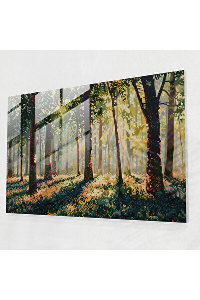 Popcas لوحة فنية جدارية زجاجية من Forest Sunshine Pointillism لتزيين المنزل، ...