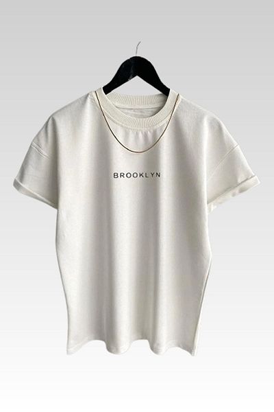 MODAGEN Unisex-T-Shirt mit Brooklyn-Aufdruck im 3er-Pack in Braun-Grau-Weiß