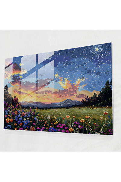 Popcas Glass Print Pointillism Wall Decoration, Starry Night Field, Pointillism