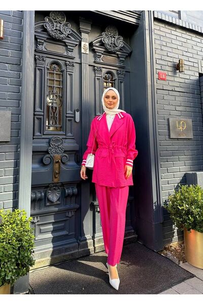 Levidor Çizgi Detaylı Pantolonlu Takım Fuşya