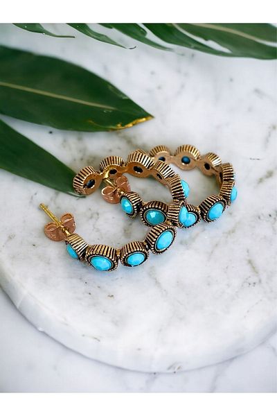 FAYRA ACCESSORIES Turquoise Jewelled Waterway Hoop Earrings
