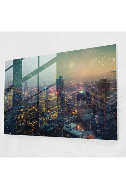 Popcas Cityscape Pointillism Glass Wall Art, Pointillism, Modern Art