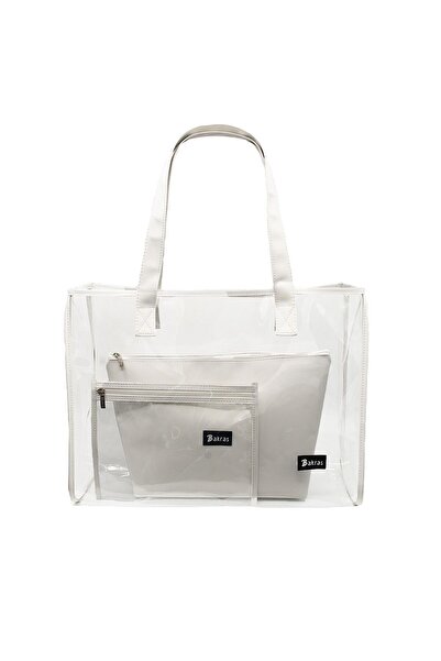 Bakras Set of 3 Large Size Transparent Beach Bag-Transparent/White