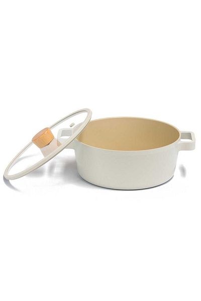 NEOFLAM 24cm Beige Fica Pot - Wooden Lid, Aluminum Cast, Kitchen Non-Stick, Korean Advantageous 1 Piece