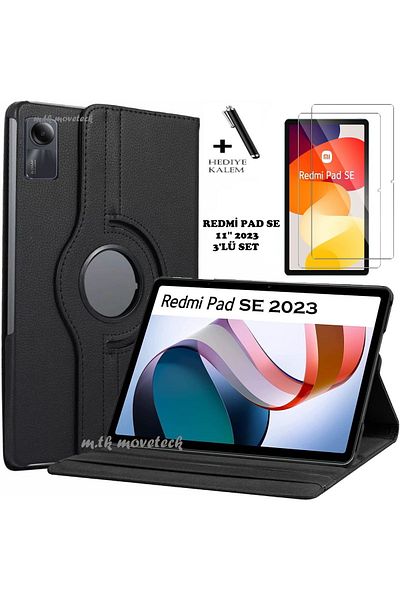 m.tk moveteck Xiaomi Redmi Pad Se 11 Inch Tablet Case 360 Rotating Pu Leather Stand Cover Screen Protector and Pen Set
