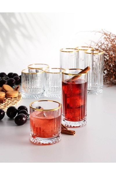 Paşabahçe Elysia 8 Piece Gold Water and Soft Drink Set 050oa 051oa